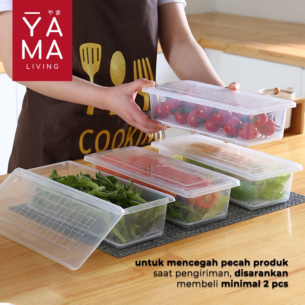 YAMA SARADA Kontainer Kulkas Makanan dengan Saringan Food Storage Box With Strainer Drainer