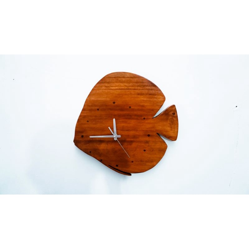Jam Dinding Ikan Diskus Terbuat Dari Kayu Pinus/Jati Belanda Ukuran Besar Tebal