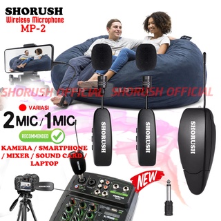 Shorush MP 2 Dual Microphone 2 Transmitter Mic Clip On Wireless UHF VLOG Smartphone HP Kamera Mirorrless DSLR Mixer