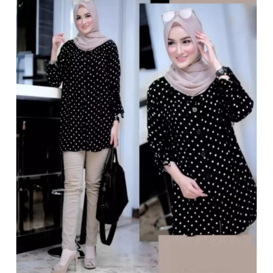 Tunik Polkadot Jumbo Tunik Murah Tunik Terbaru Tunik Import Baju Muslim Panjang Katun Rayon Termurah