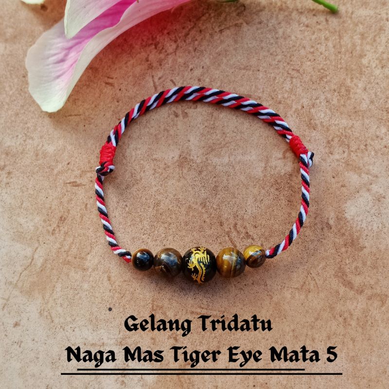 Gelang Tridatu Naga Mas Tiger Eye Mata 5 / Gelang Tridatu Batu Alam / Gelang Tridatu Batu Alam / Gelang Tridatu Custom / Tridatu Khas Bali Murah / Oleh Oleh Bali Murah / Gelang Batu Alam / Craftdewata