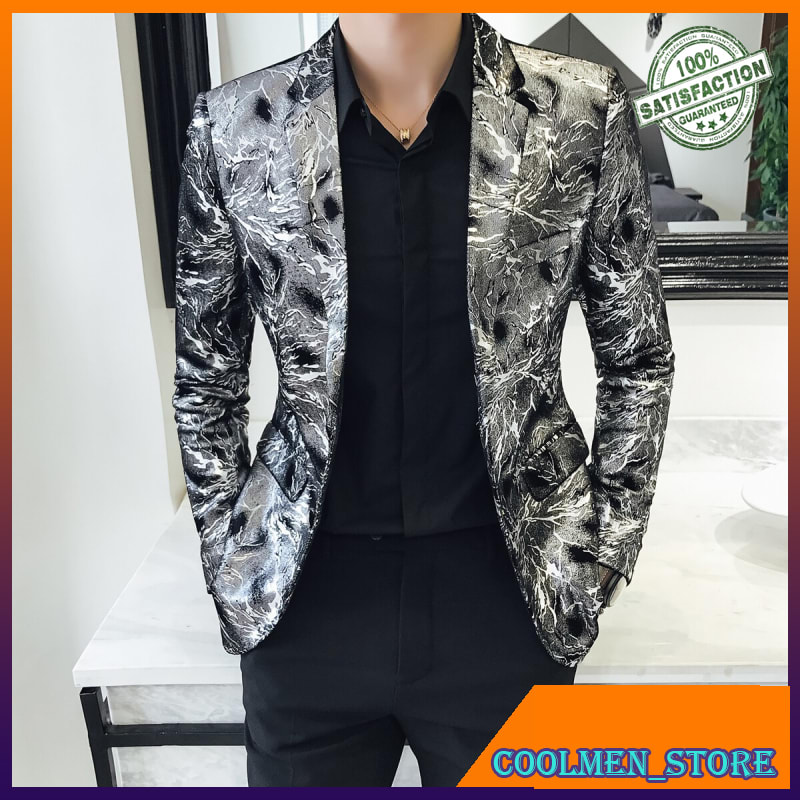 Jas Blazer Pria Slimfit Eksklusif flashlight print velvet blazer men 2018 high quality stylish