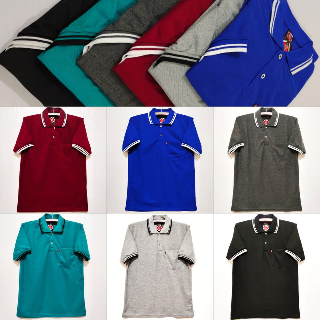 Kaos polo shirt kerah polo saku kerah lakos polos rib Noveli size L XL XXL part 1