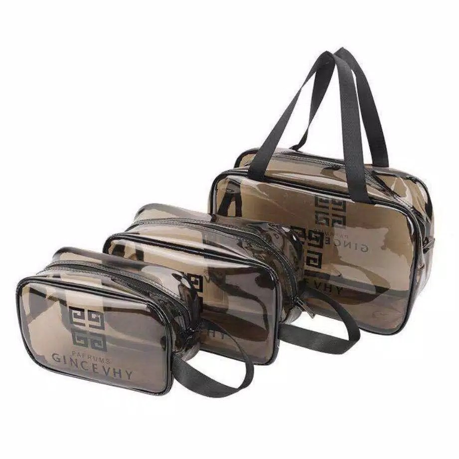 Tas Kosmetik Portable Model Transparan Bahan Plastik untuk  Travel Kapasitas Besar Anti Air S409