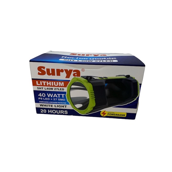 Surya Senter LED Super Terang 2 in 1 Super JUMBO SHT L40W 27LED + Light LED 9 SMD LAMPU PUTIH Rechargeable With Power Bank Tahan 20 Jam