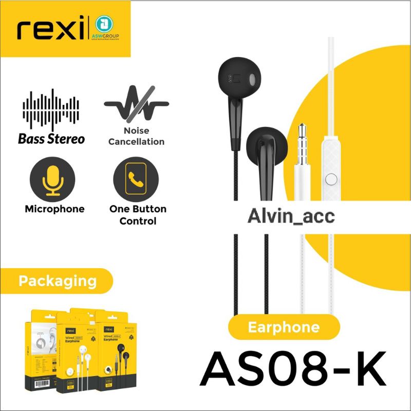 Alvin_acc Handsfree / Earbuds REXI AS08-K + Mic Black