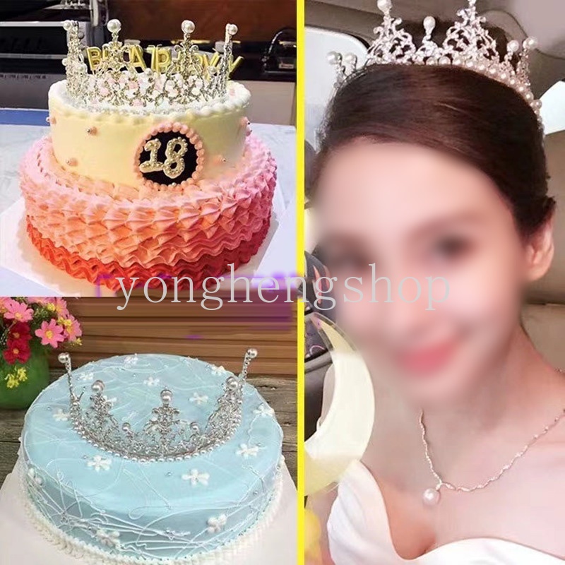 Topper Kue Bentuk Mahkota Aksen Mutiara Bahan Logam Untuk Dekorasi Pesta Pernikahan