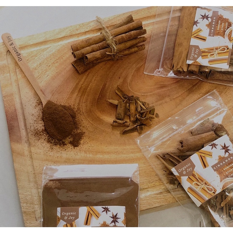 Organic&amp;Joy • Kayu Manis/ Cinnamon: Stick-Powder-Chips  (kayu manis bubuk,flakes/pot kecil,stick utuh)