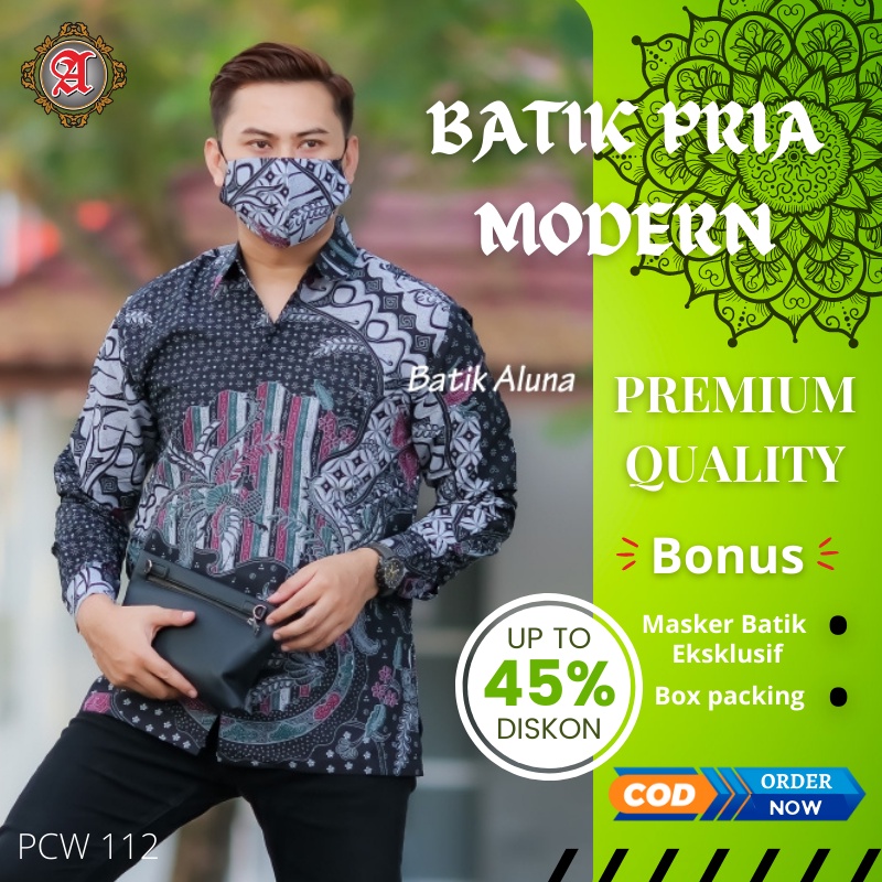 Kemeja Batik Premium Pria Lengan Panjang Lapis Furing Slim fit Modern Aluna Sragen Original Baju Ker