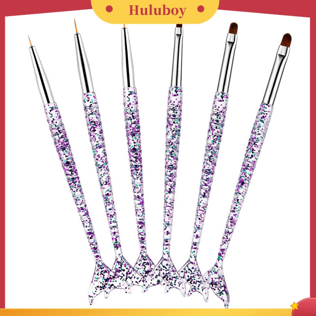 Huluboy Huluboy♡ 3pcs / Set Brush Nail Art UV Gel Gagang Ergonomis Bentuk Mermaid Ultra Tipis