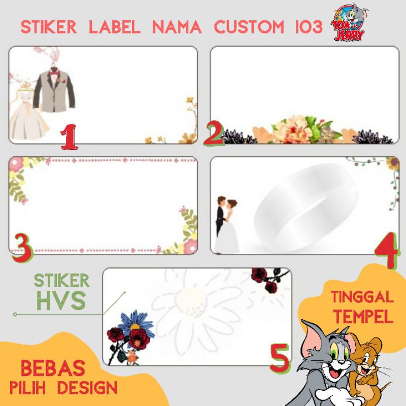 

CETAK STIKER LABEL 103 / LABEL NAMA UNDANGAN / STICKER LABEL TOM & jerry / POLOS / MOTIF / CUSTOM