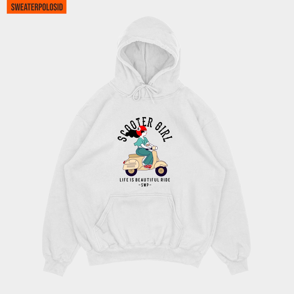 SWEATERPOLOSID Hoodie Jumper Scooter Girl S - XXL (Pria & Wanita)-PUTIH