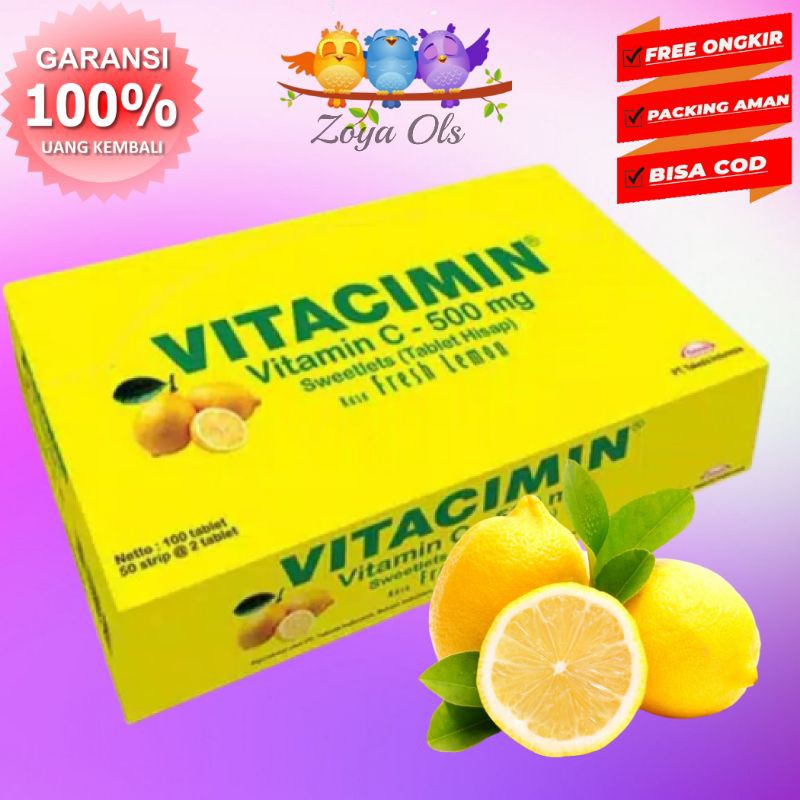 VITACIMIN 1 BOX ISI 100 TABLET VITAMIN C HISAP PERMEN VITAMIN C 500MG
