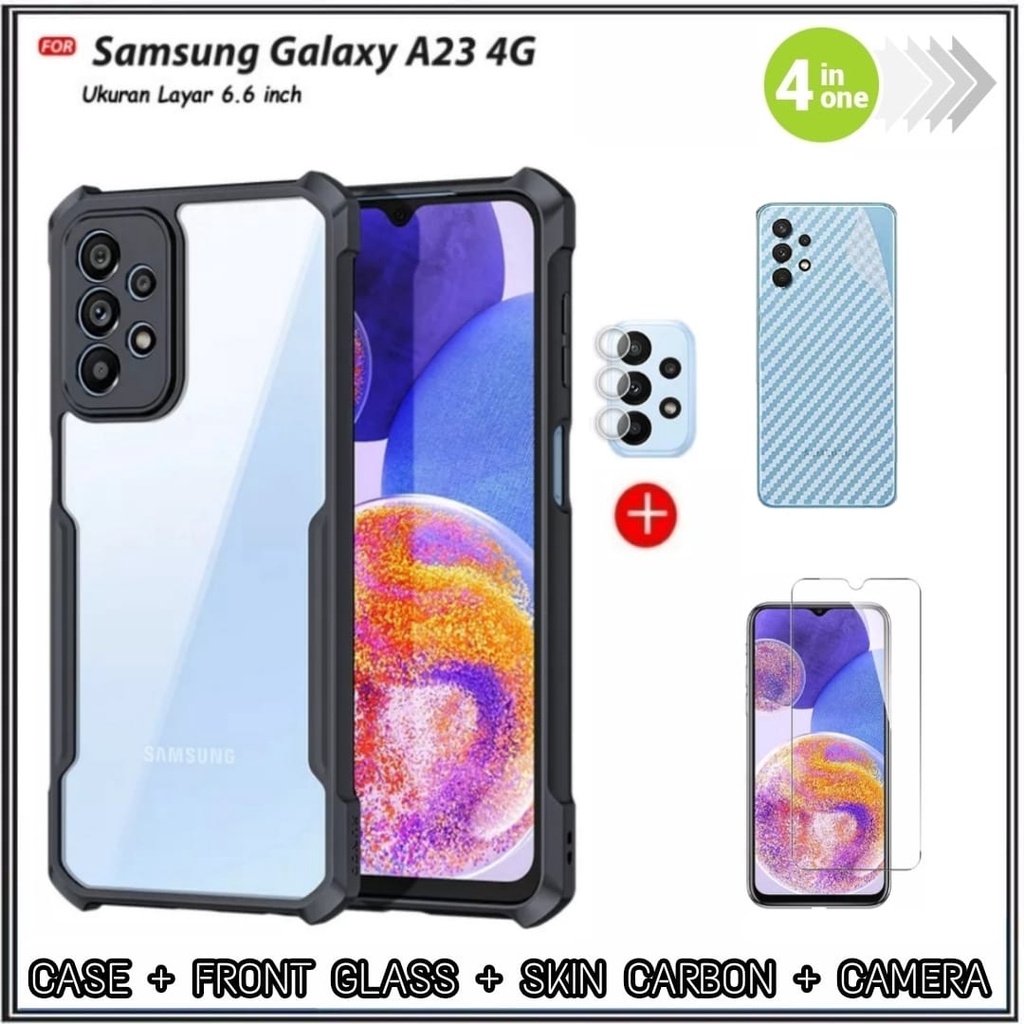 Paket 4IN1 Case Soft Hard Samsung A23 4G, M23 5G, M33 5G Free Tempered Glass & Garskin