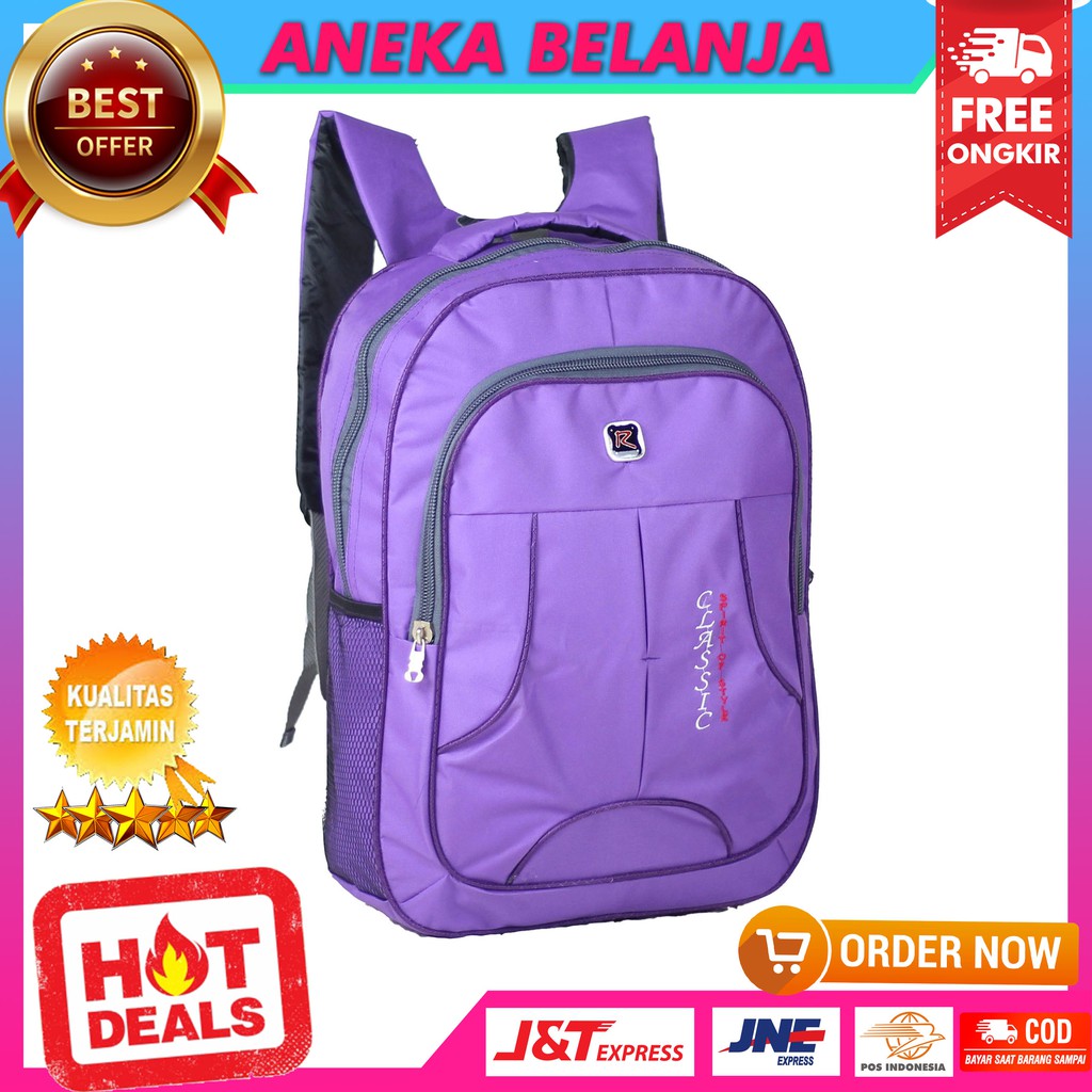 Tas Punggung Polo Classic Ungu Tas Sekolah Kuliah Kerja Backpack Nyaman Bonus Raincover