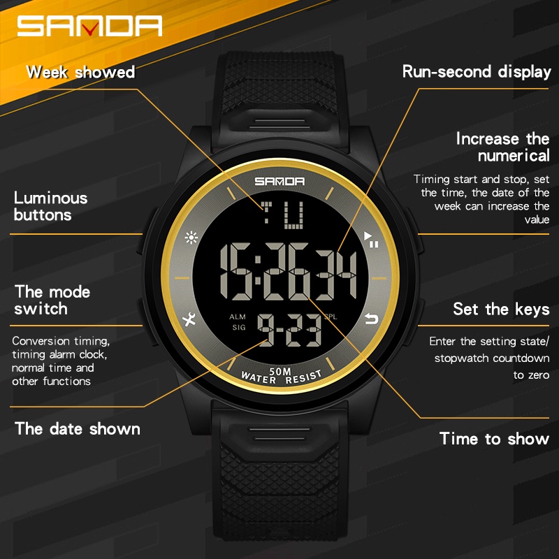 SANDA 6107 Jam Tangan Pria Wanita Digital EL Backlight Sport Watch Anti Air WATCHKITE WKOS