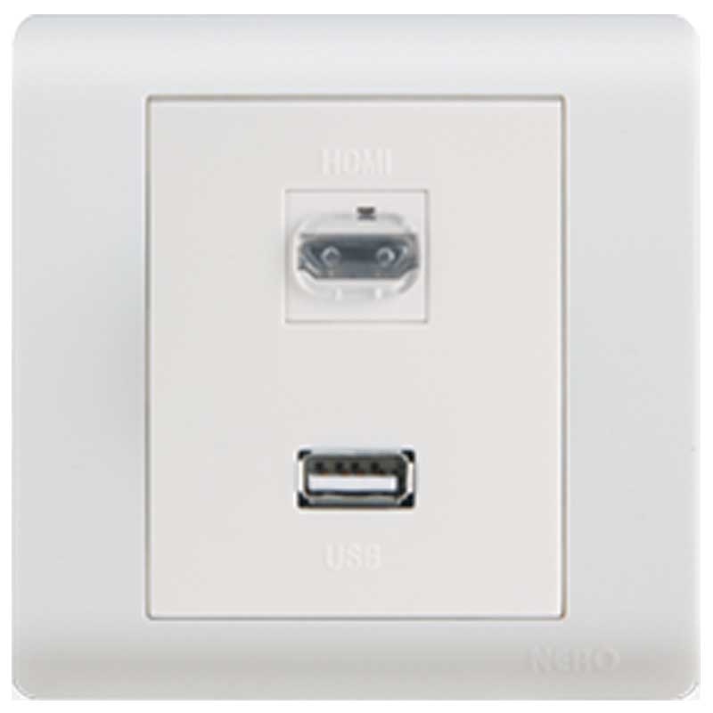 CASA F1682 - White 2 Gang HDMI + USB Socket NERO