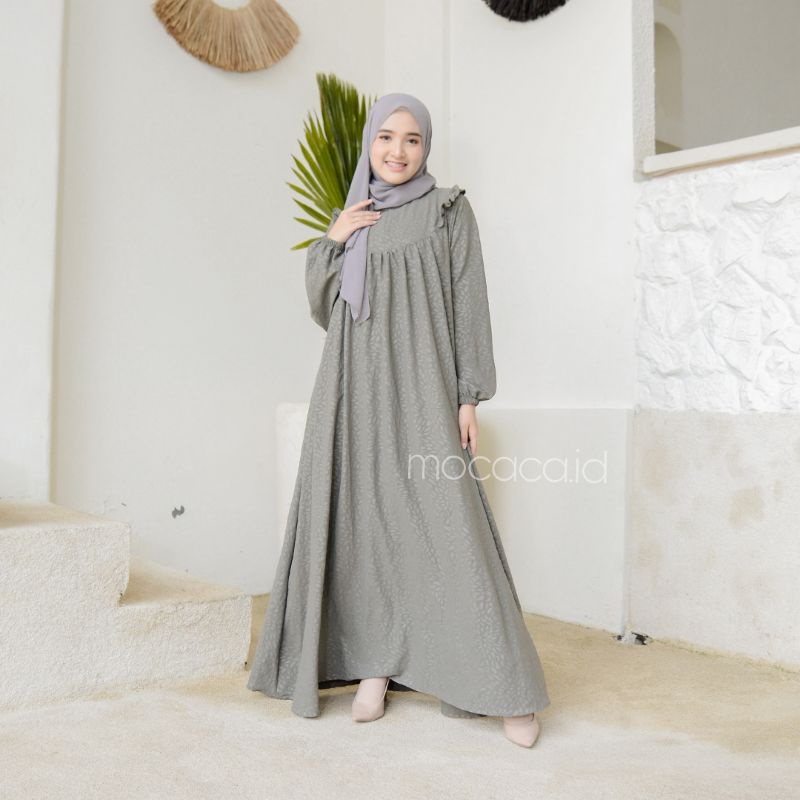 Dress Premium Lebaran maxi rok saku kanan busui friendly peach salem hijau abu pink biru baby blue sky cocok untuk hari raya bahan embos crincle premium