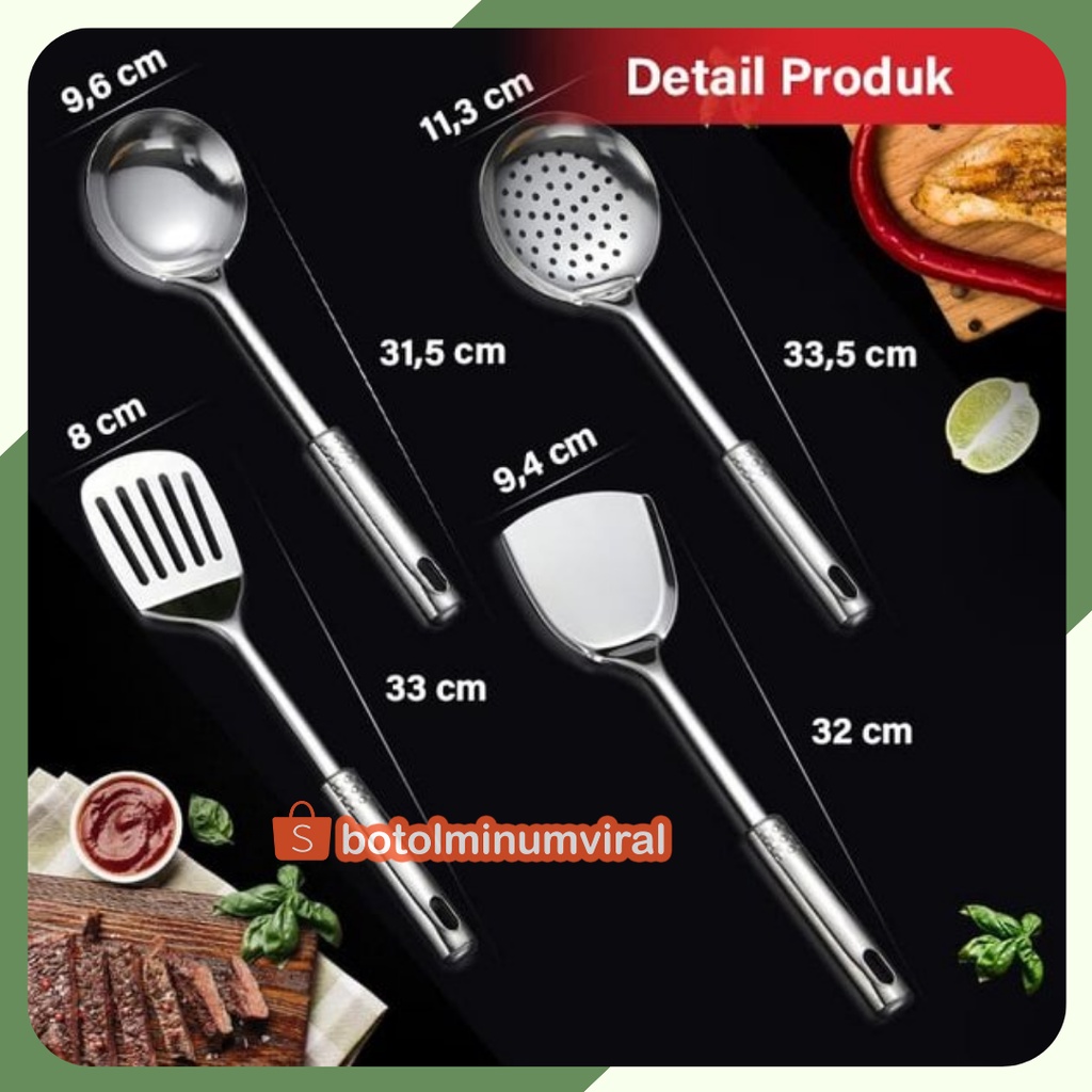 Spatula Stainless Steel Sutil Set isi 4 Spatula Sodet Orek Alat Masak PREMIUM