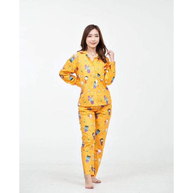 Piyama Wanita Lengan Panjang PP Motif Bunga Set Piyama Baju Tidur Wanita Remaja Baju Tidur ABG-PP halloween orange