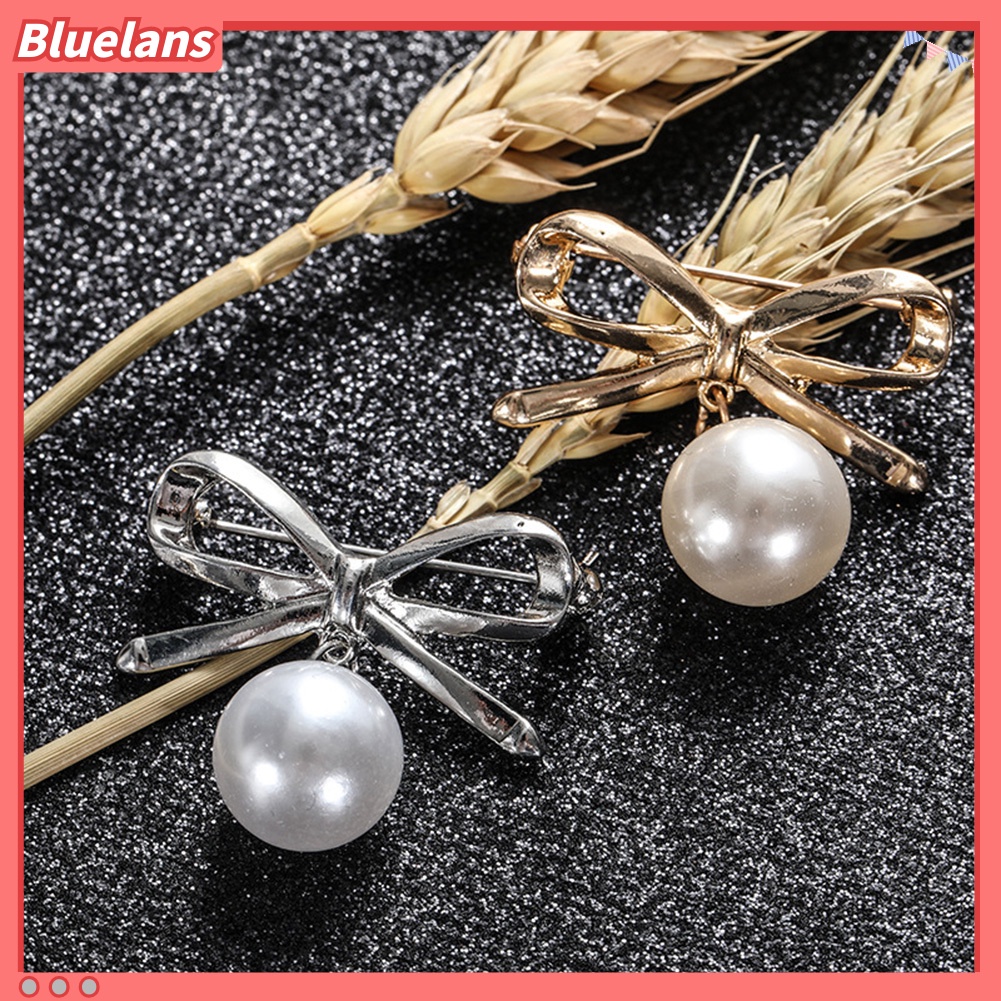 Bluelans 2Pcs Women Lady Fashion Bowknot Big Faux Pearl Alloy Brooch Pins Jewelry Gift