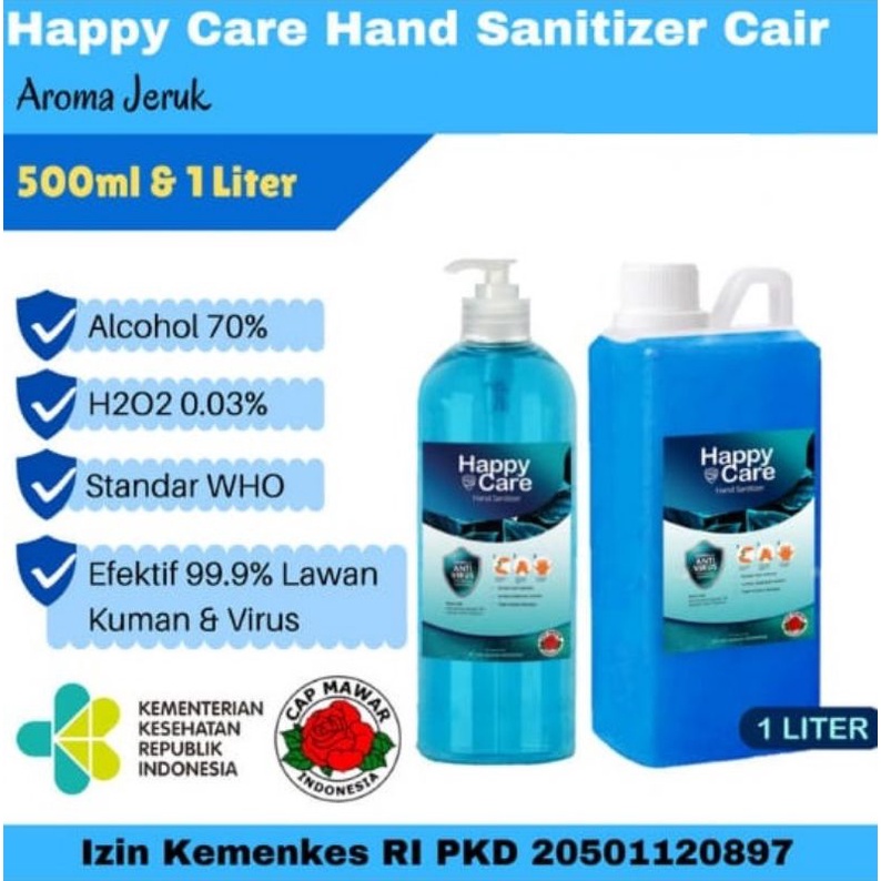 HAND SANITIZER CAIR COMBO JERUK 500ML + 1 LITER HAPPY CARE / HAND SANITIZER CAIR / HAND SANITIZER