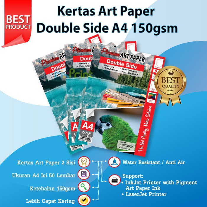 Kertas Art Paper Double Side A4 150gsm Photo Paper 150 gram A4  For Printer Canon Epson HP