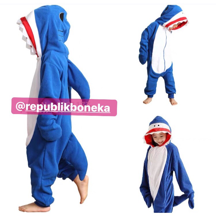 BAJU ONESIE KOSTUM BABY SHARK IKAN HIU ANAK COSPLAY PIYAMA