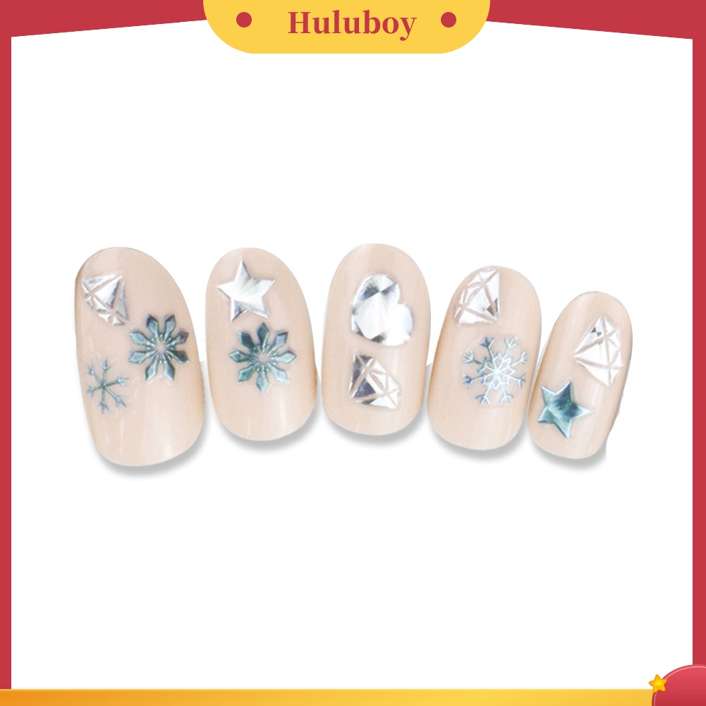 Huluboy Huluboy♡ Stiker Kuku 3D Motif Snowflake / Bunga / Bintang Anti Air Untuk Dekorasi Nail Art