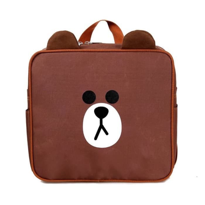 Tas ransel anak motif brown line backpack wanite karakter line