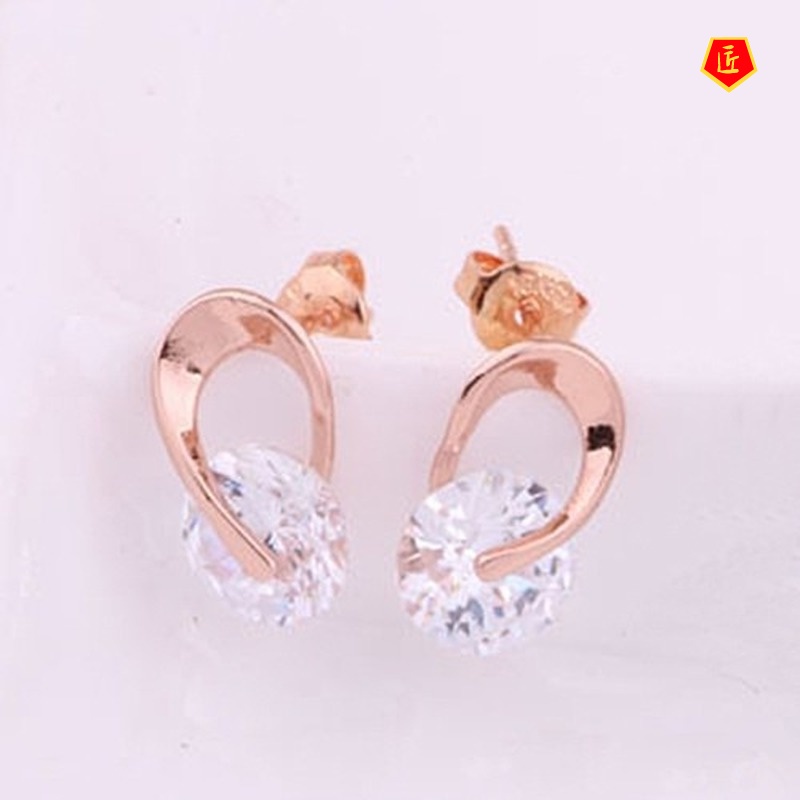 [Ready Stock]Women's Spiral Gold Diamond Crystal Stud Earrings