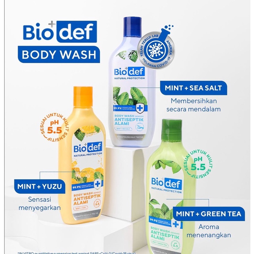 Biodef Antiseptik Body Wash Sea Salt Yuzu Greentea 275ML / Sabun Mandi Melembutkan Menyegarkan Antiseptik Alami Mint