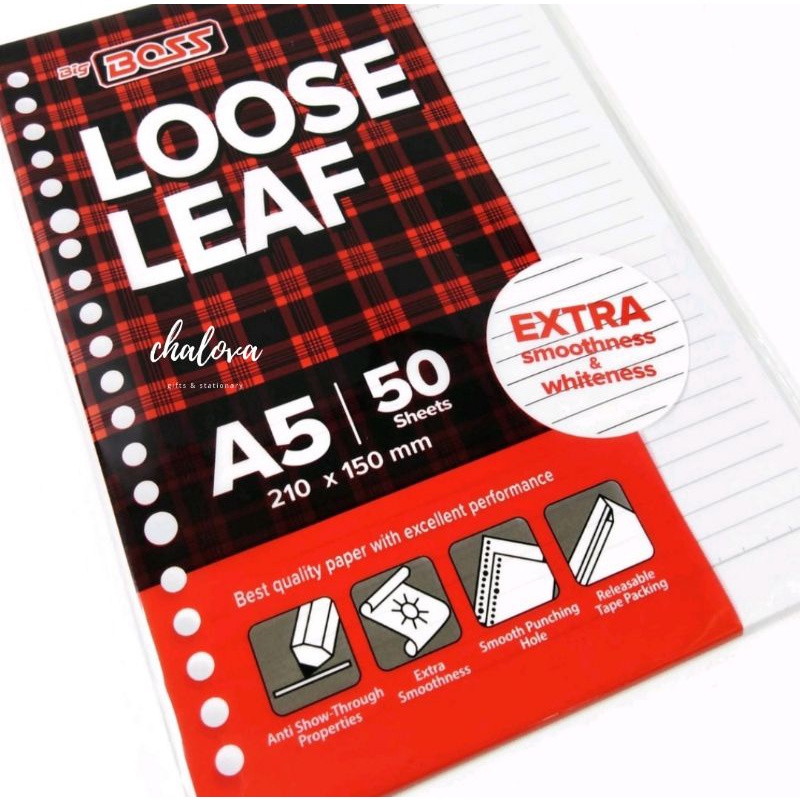 

[PAK] LOOSE LEAF BIG BOSS GARIS A5-50 PUTIH/KERTAS BINDER/ISI BINDER