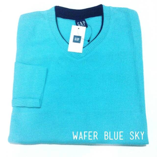 Kaos Waffle Lengan Panjang Biru Langit