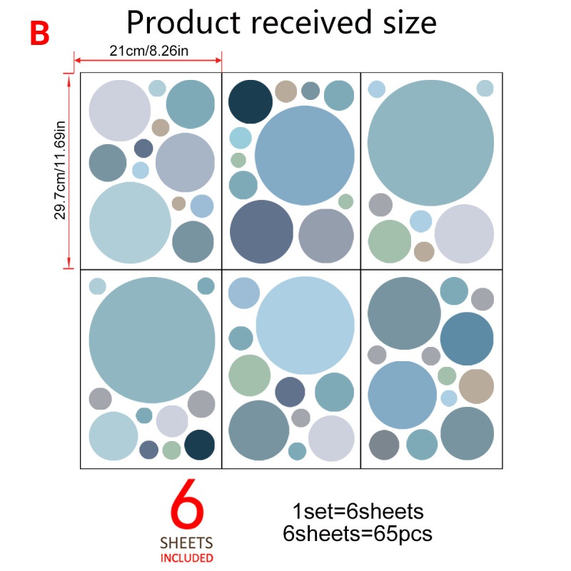 6 Lembar / set Stiker Dinding Motif Polkadot Warna-Warni Dapat Dilepas Untuk Dekorasi Ruang Tamu / Kamar Tidur