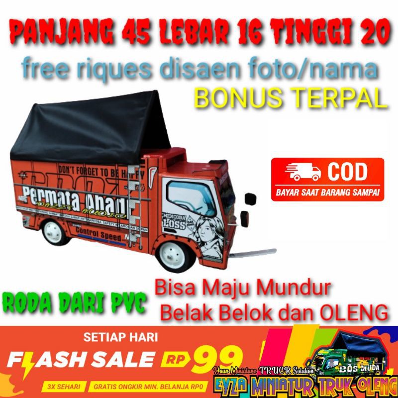 miniatur truck bisa oleng ukuran 45 besar jumbo mainan kayu triplek PVC Termurah / Terlaris