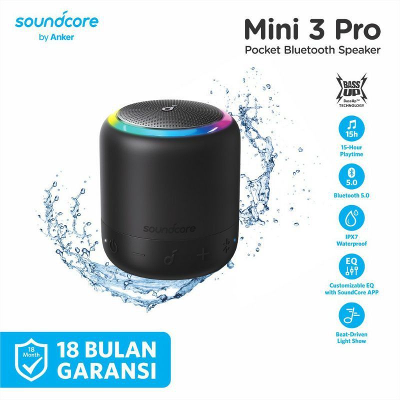 Anker Soundcore Mini 3 Speaker Bluetooth IPX7 Tahan Air dengan Beat-Driven Light Show