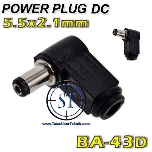 Jack Dc Power L 5.5 x 2.1mm plug Adapter 90 Derajat Adaptor KAbel Male Right Angle BA-43D