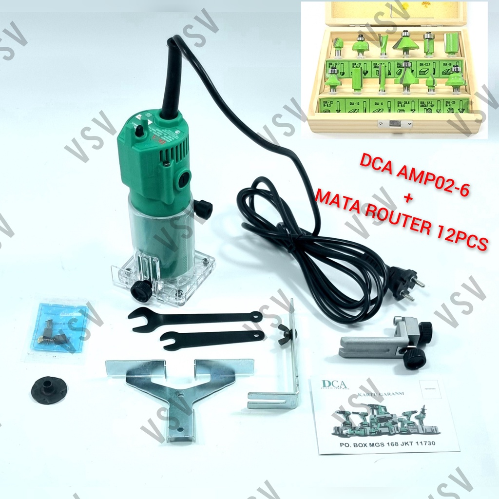 DCA AMP02-6 Trimmer kayu+mata profil 12pcs Mesin profil kayu satu tangan Router