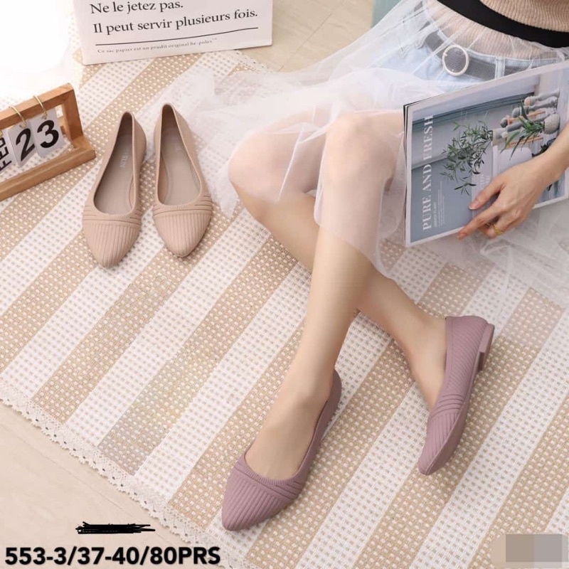 JELLYSHIMPORT SEPATU JELLY IMPORT MOTIF RAJUT LENTUR FLAT SEPATU ALINA