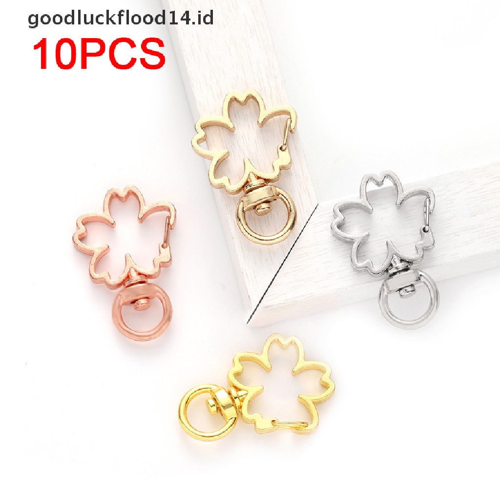 [OOID] 10pcs Cherry Blossoms Hollow Key Chain Key Ring DIY Accessories Lobster Clasp ID