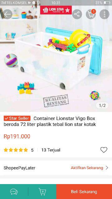 Container Lionstar Vigo Box Beroda 72 Liter Plastik Tebal Lion Star Kotak Penyimpan Mainan Katering