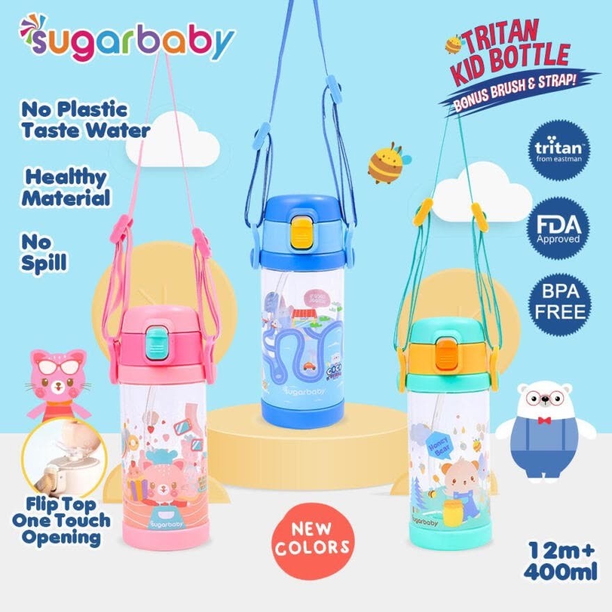 SUGAR BABY TRITAN KID BOTTLE 400ML / 12 MONTH / NEW COLORS