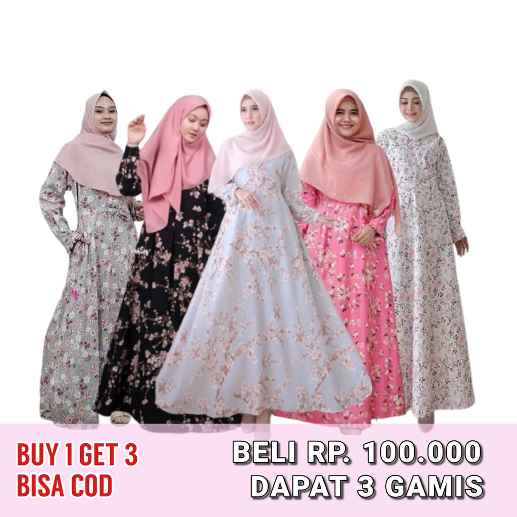 GAMIS KATUN JEPANG BUY 1 GET 3 100 RIBU DAPAT 3  GAMIS SAKURA MOTIF BUNGA JUMBO BUSUI GRATIS ONGKIR