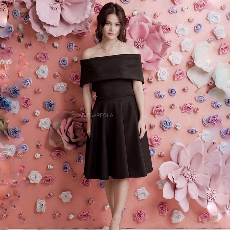 CHANEL DRESS - Dress sabrina wanita A line dress pesta party off shoulder big size jumbo ukuran besa