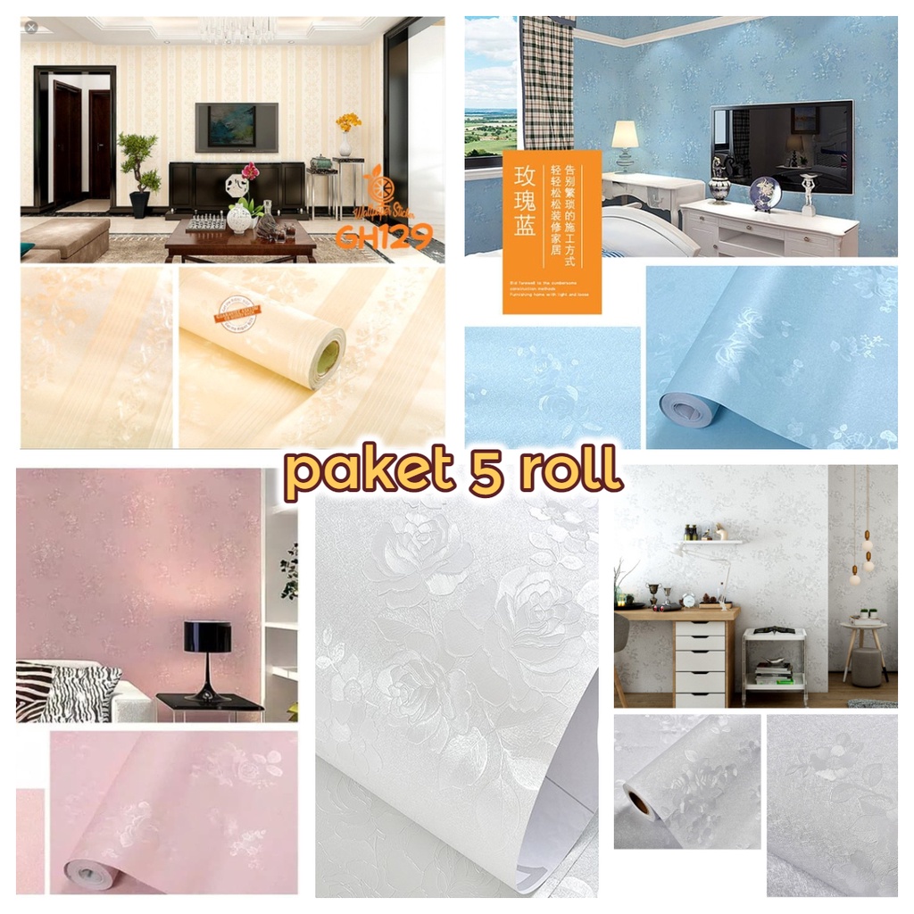 TERMURAH! WALLPAPER DINDING PAKET ISI 5ROLL  WALPAPER STIKER DINDING MOTIF ELEGANT