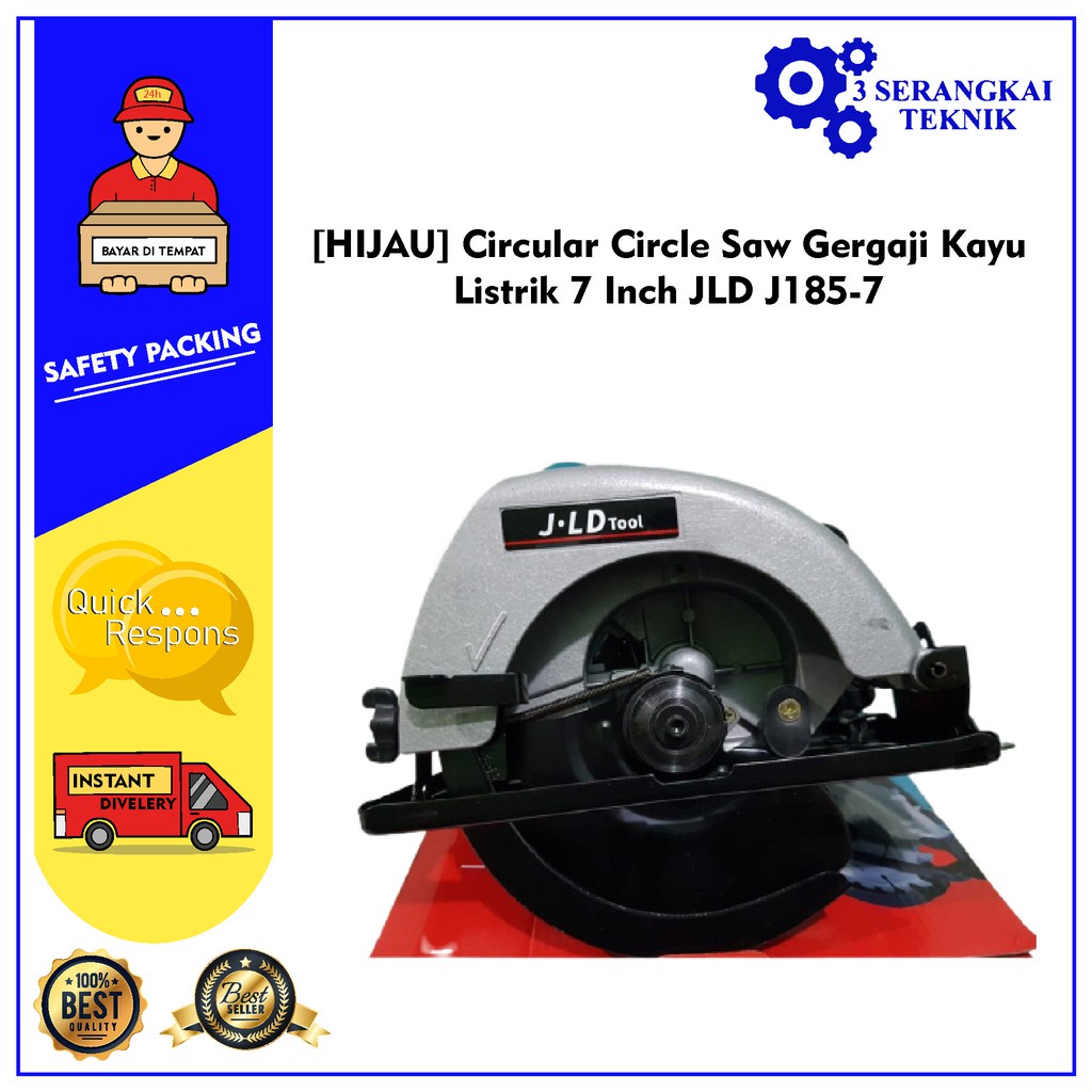 [HIJAU] Circular Circle Saw Gergaji Kayu Listrik 7 Inch JLD J185-7