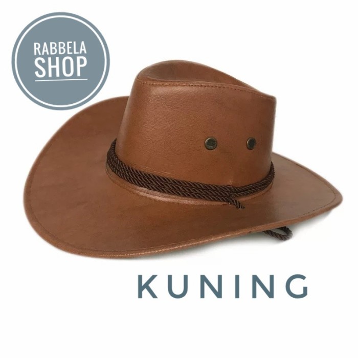 Topi Koboy Pria Memancing Topi Koboy Kulit Import Kuning