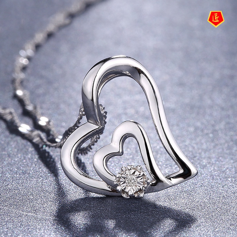 [Ready Stock]Korean Fashion Silver Heart-Shaped Zircon Pendant  Elegant Graceful