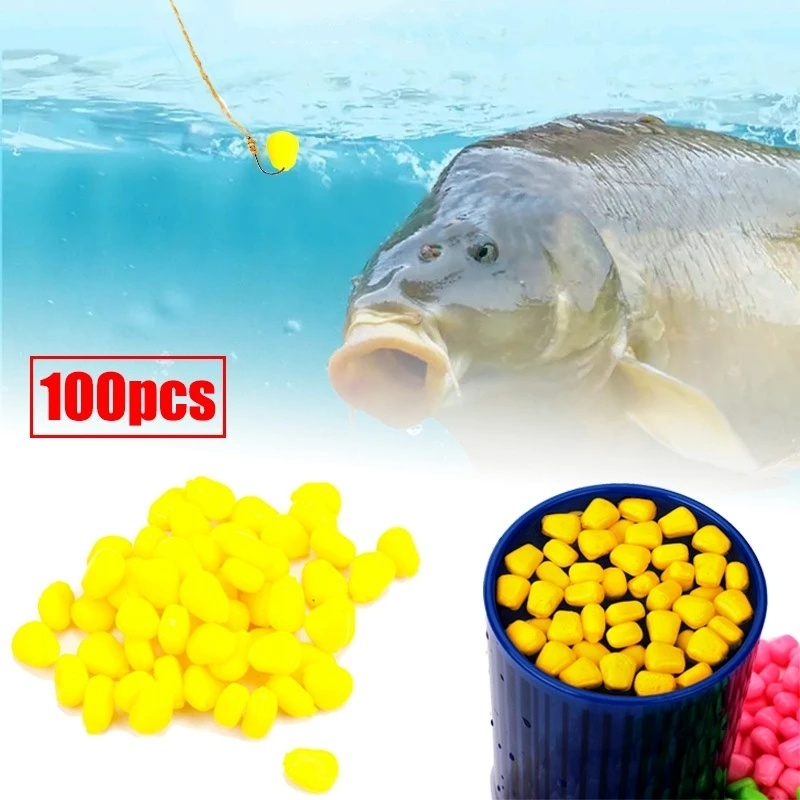 100 Pcs Umpan Pancing Bentuk Jagung Imitasi Tahan Lama Anti Gigit